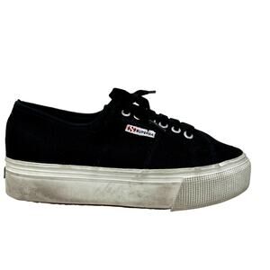 Superga Platform Sneaker Lace Up Shoe Y2K Black White - 10